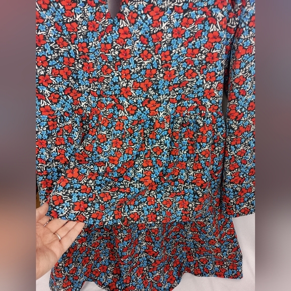 BOHOO Red Blue Floral Cottagecore, Whimsy,Travel Spring V-Neck Dress Size XL - Picture 8 of 8